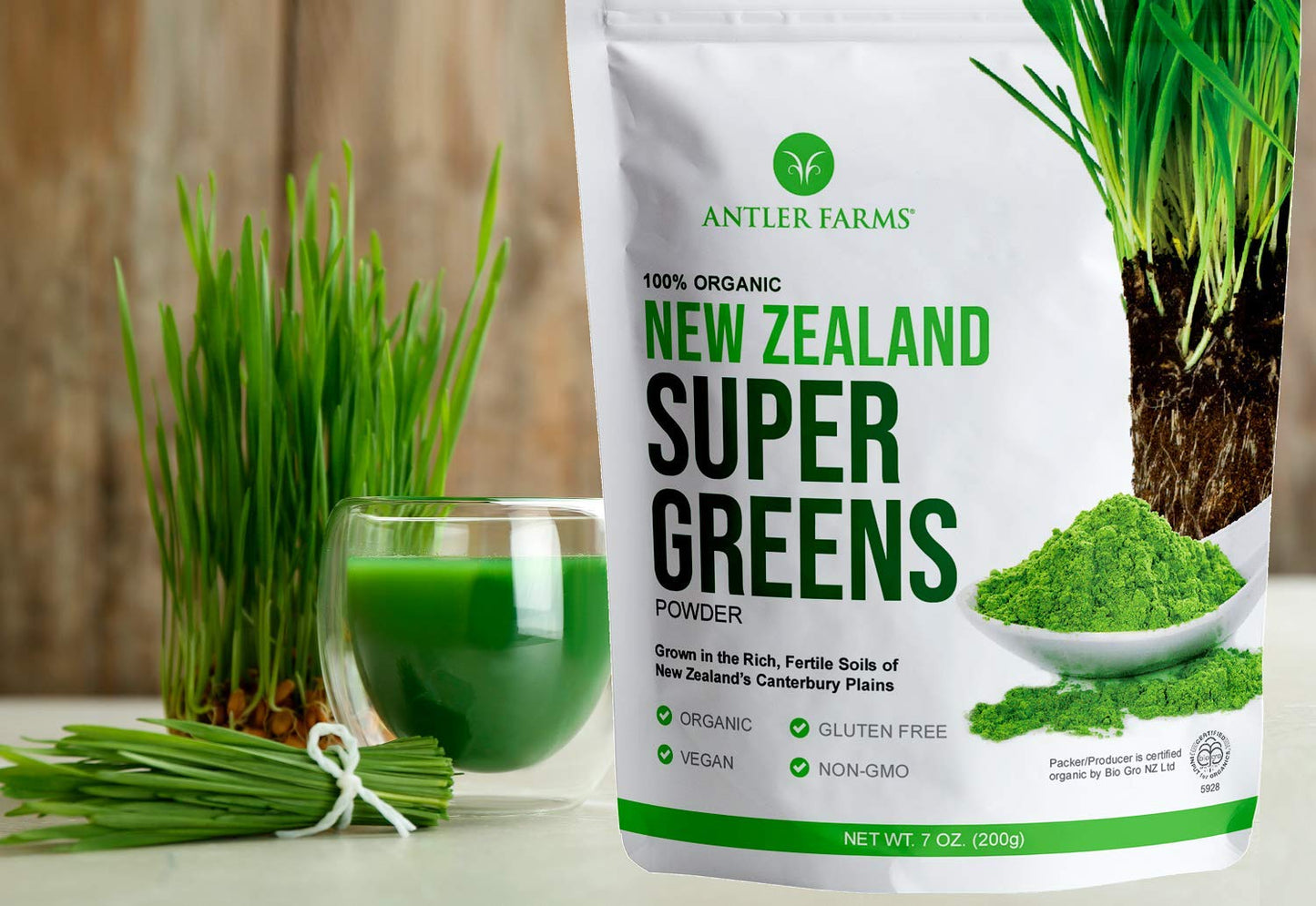 Close up of Antler Farms superfood greens powder texture