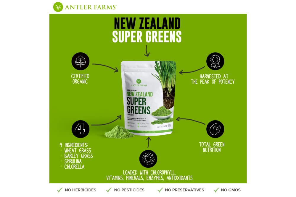 Antler Farms New Zealand organic greens supplement for detoxification
