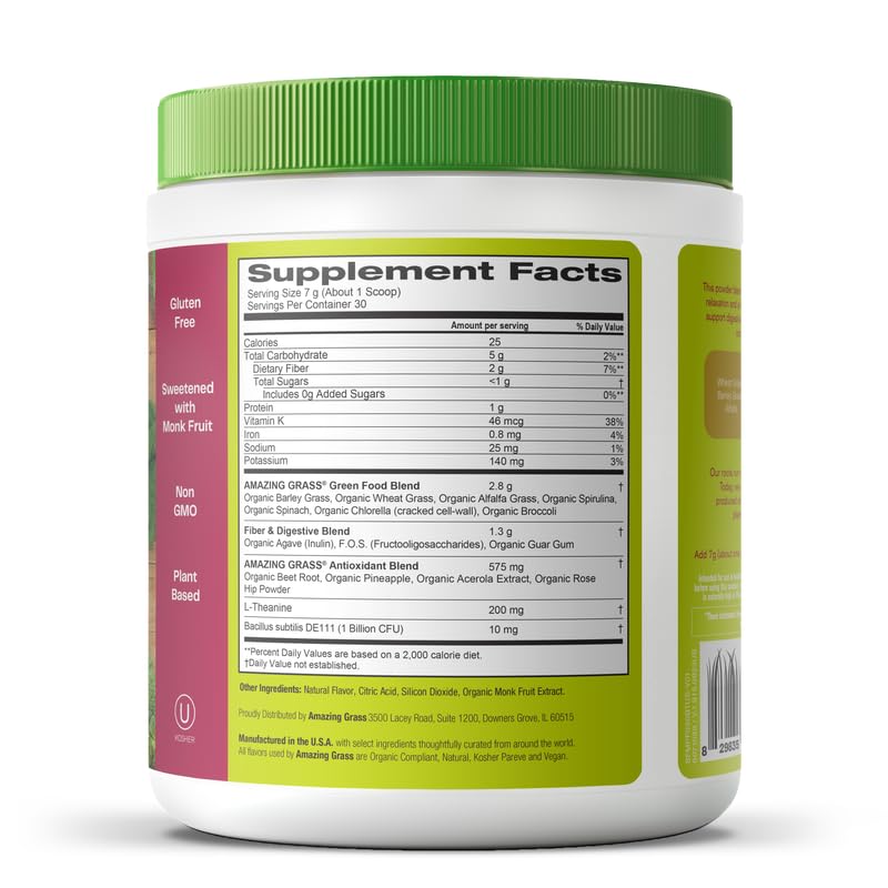 Amazing Grass Greens Blend Mood nutritional label details