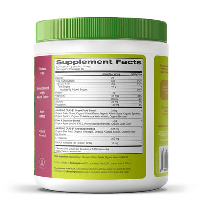 Amazing Grass Greens Blend Mood nutritional label details