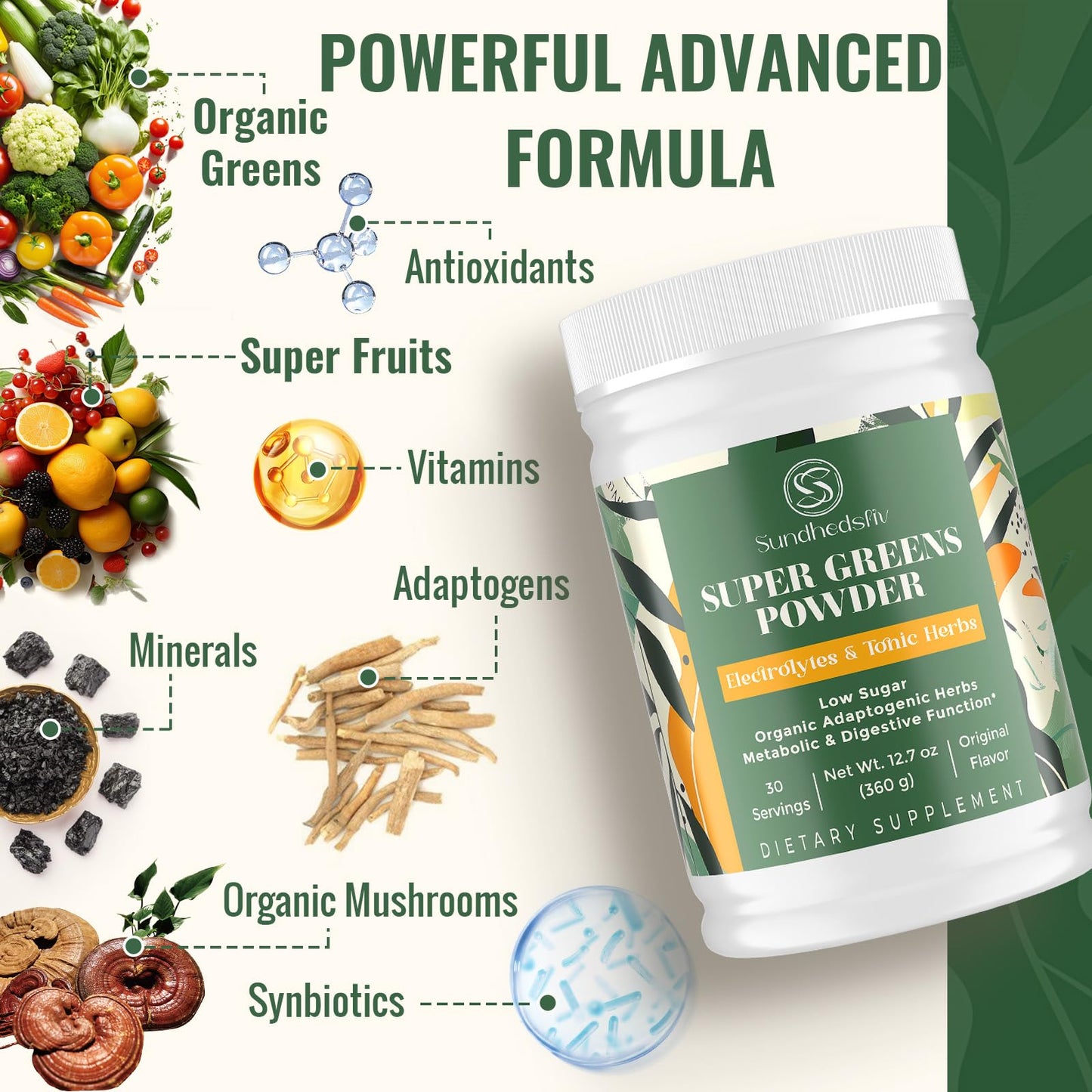 Scoop of Sundhedsliv Super Greens Powder supplement