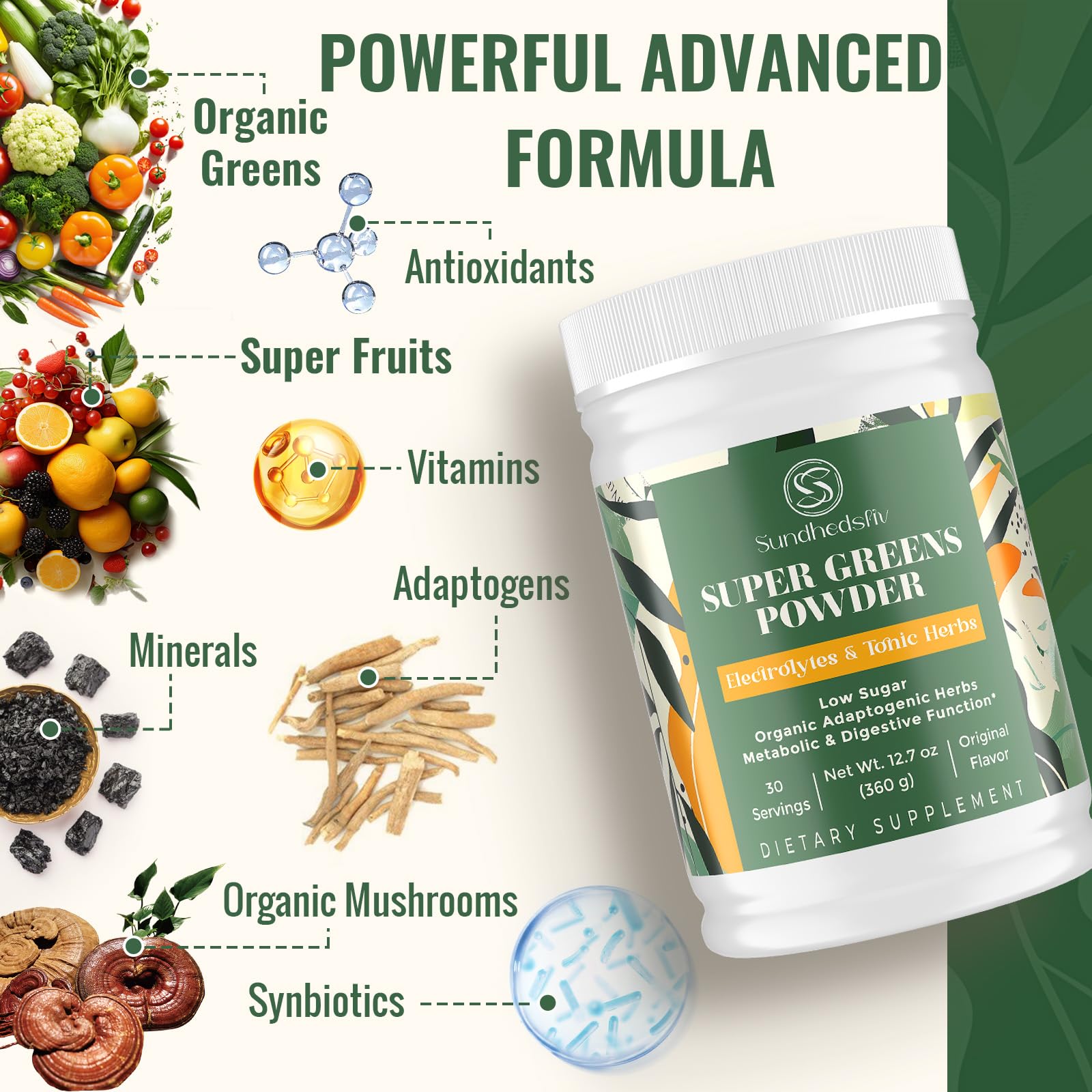 Scoop of Sundhedsliv Super Greens Powder supplement