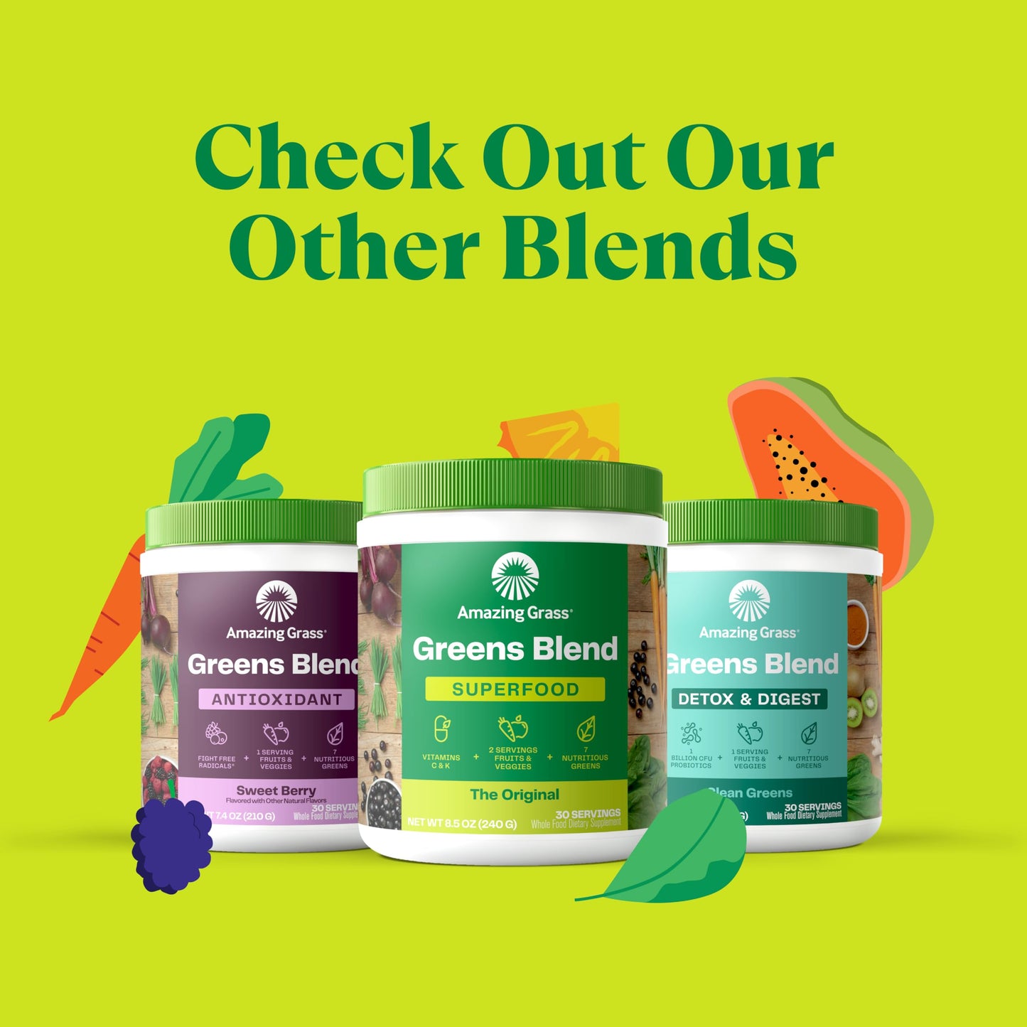 Amazing Grass Greens Blend Mood packaging health benefits summary