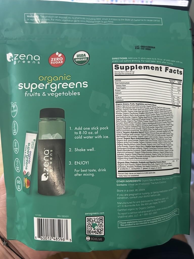 Zena Nutrition super greens convenient travel packet size