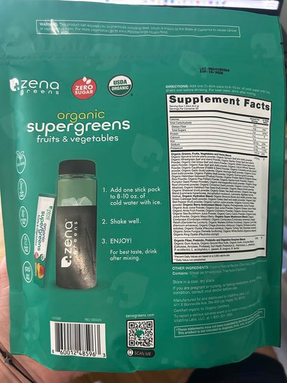 Zena Nutrition super greens convenient travel packet size