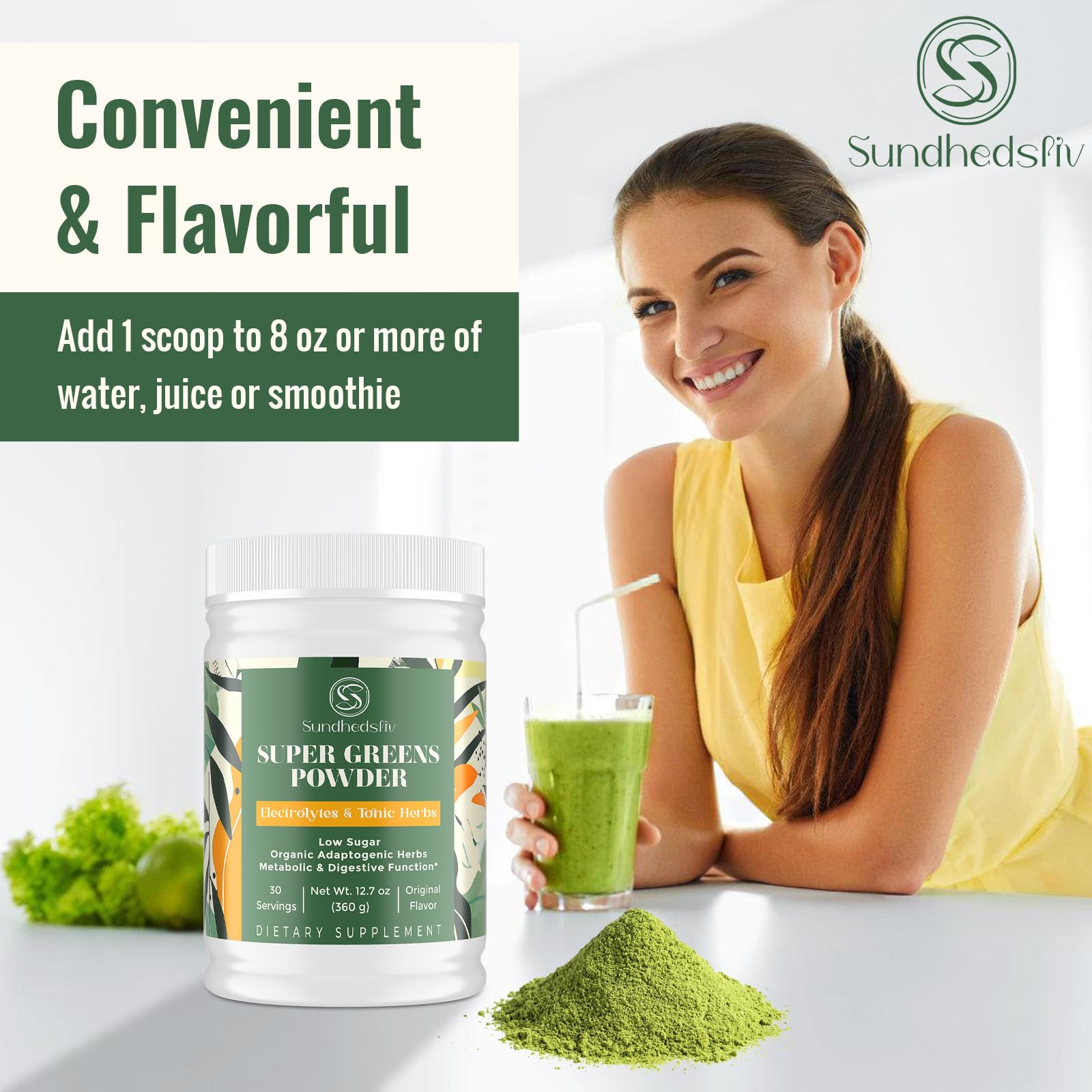 Sundhedsliv Super Greens Powder adaptogen blend details