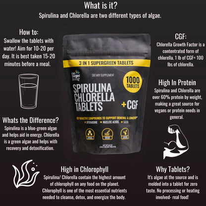 Close up view of the green superfood tablets