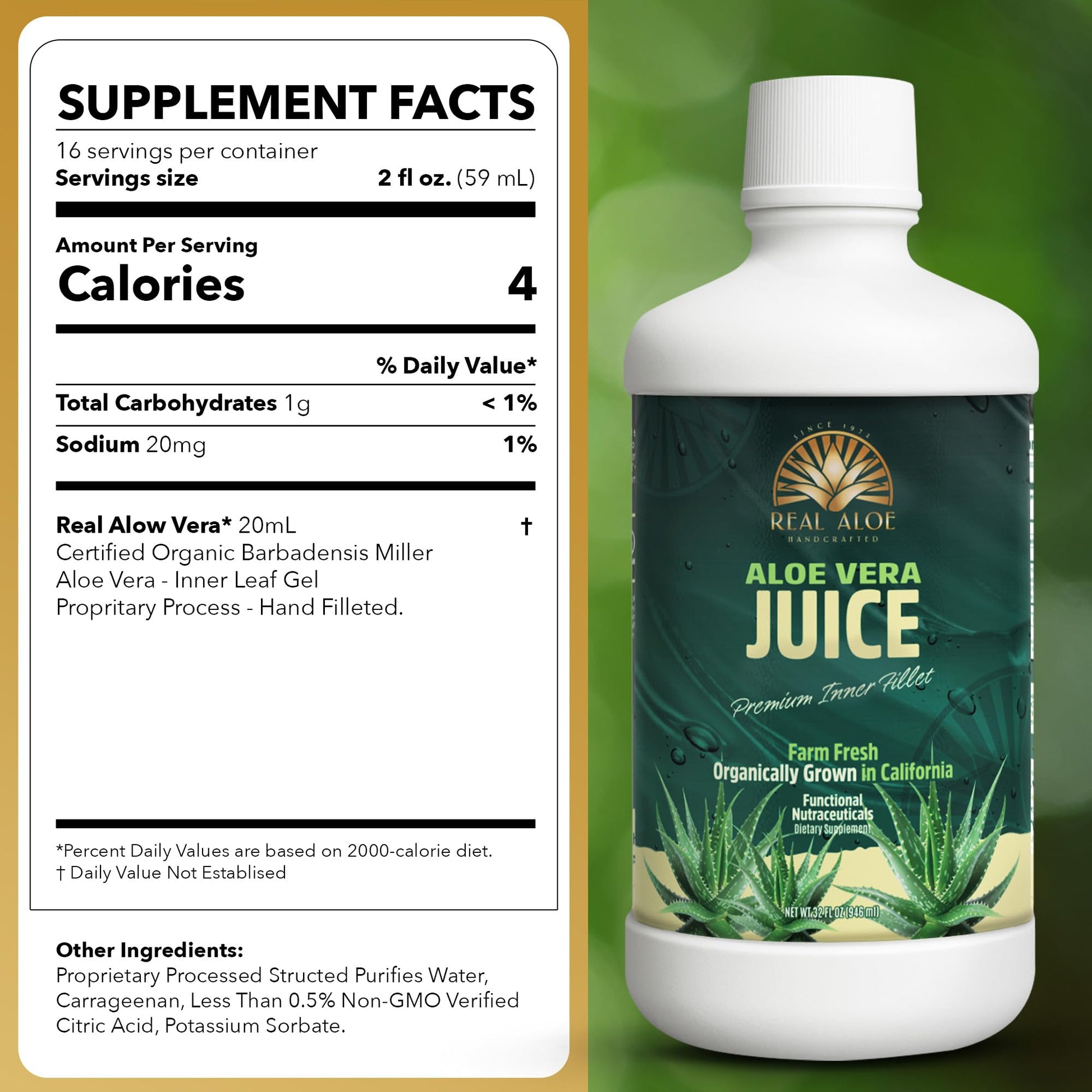 Real Aloe handcrafted inner leaf aloe beverage nutritional facts panel