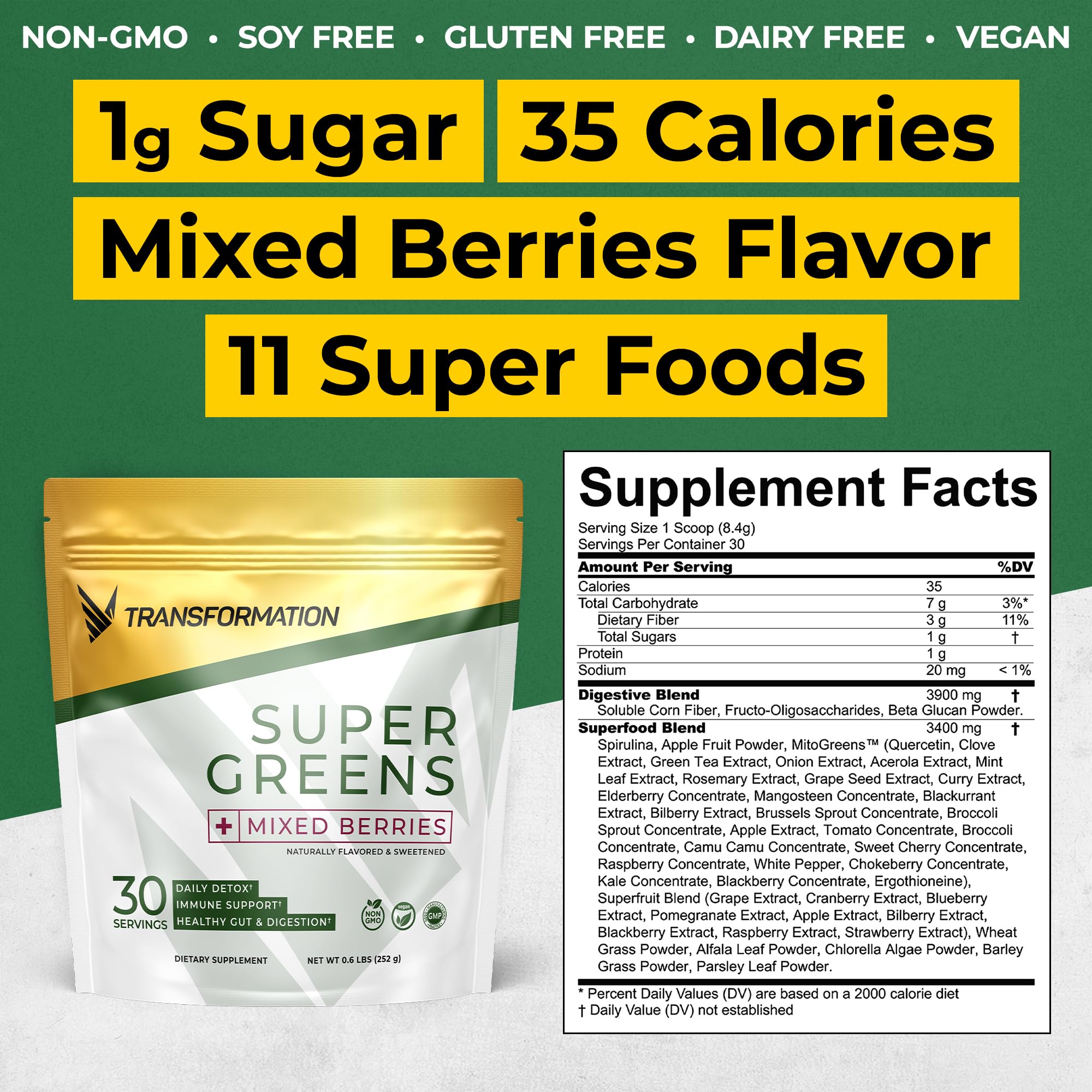 Spr Body Super Greens packaging and ingredients label