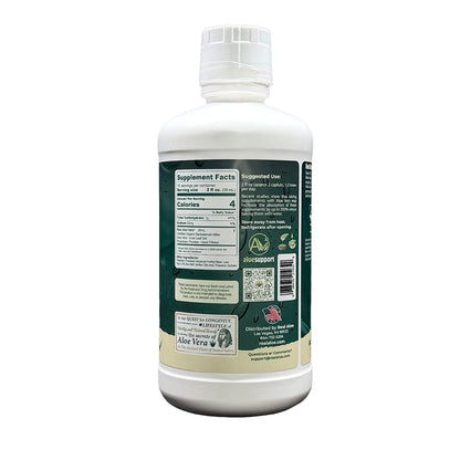Real Aloe dietary supplement bottle cap and premium label texture close view