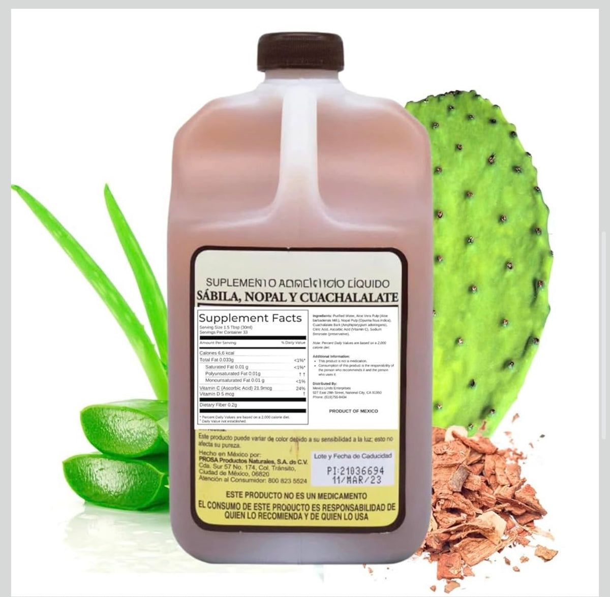 Bottle of Prosa herbal liquid supplement showing digestive support benefits
