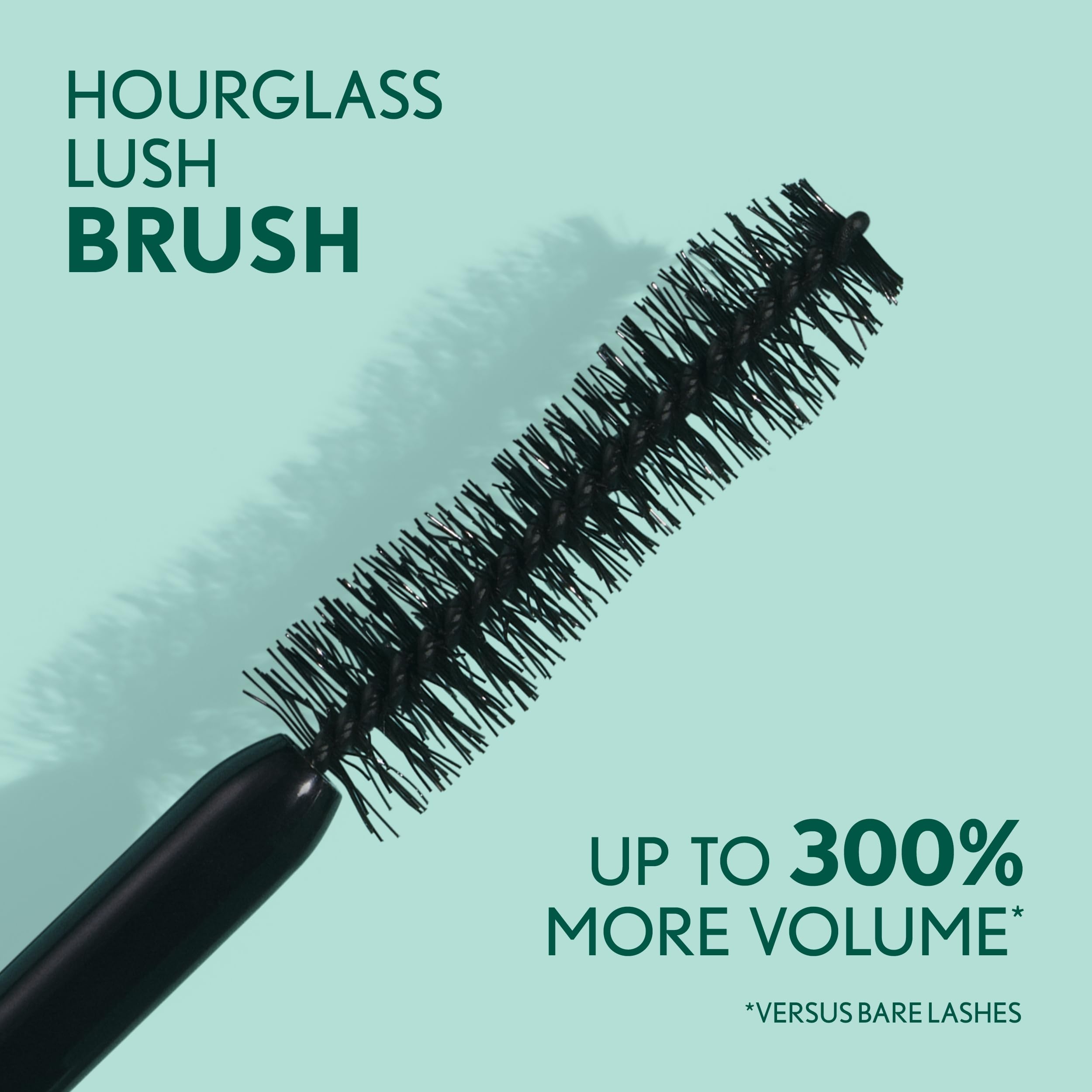 Close up view of the Extreme Black shade mascara brush texture and fine cellulose fibers.