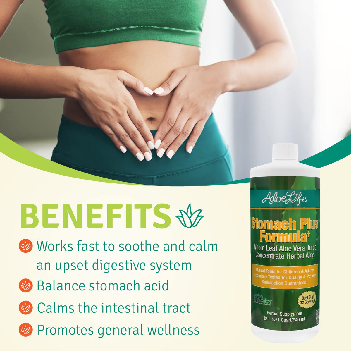 Aloe Life Stomach Plus herbal liquid formula with ginger root and chamomile for acidity balance