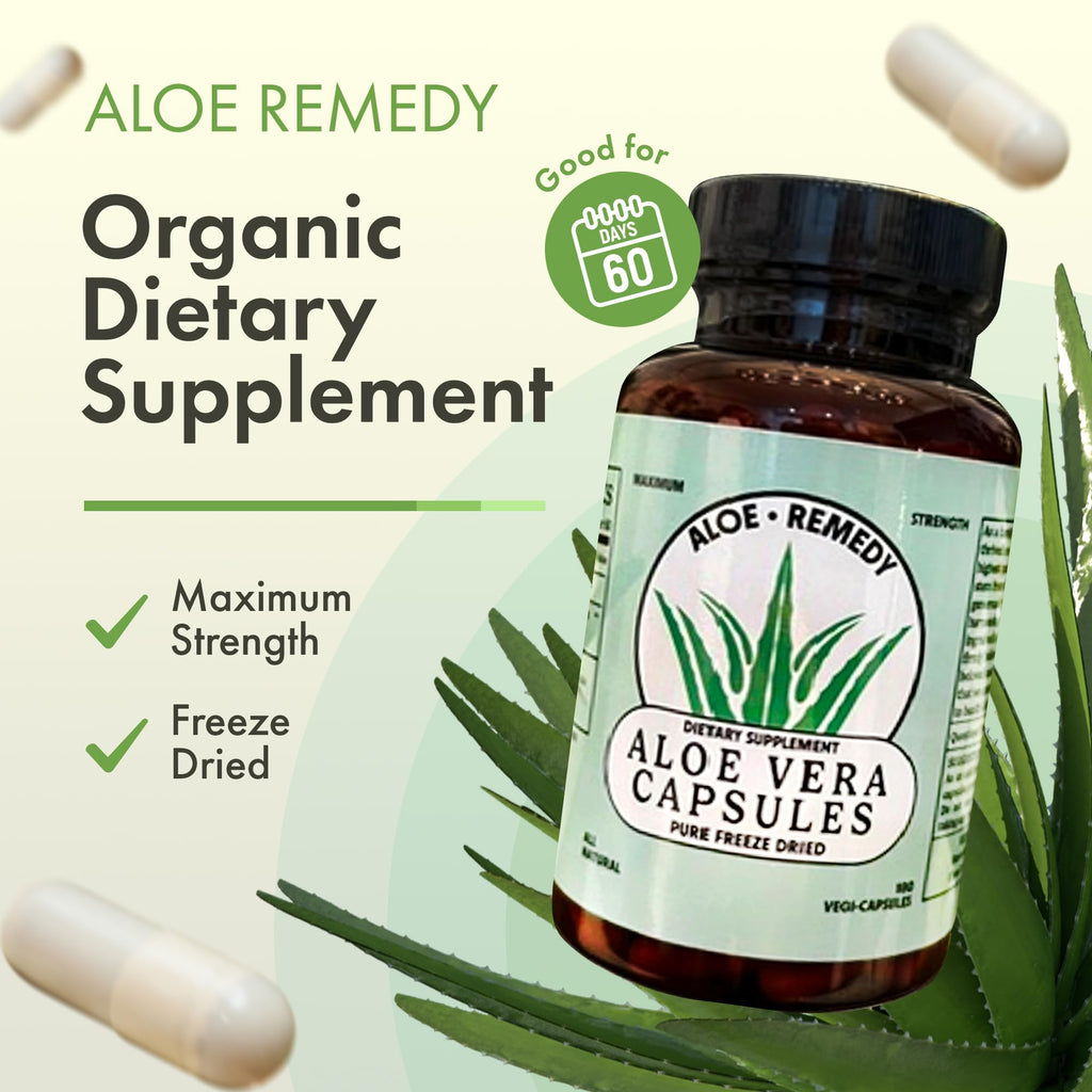 Label details of Aloe Remedy freeze dried aloe vera capsules