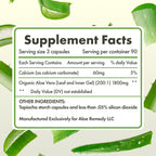Side view of Aloe Remedy 180 count supplement bottle