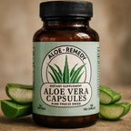 Aloe Remedy Aloe Vera Capsules bottle next to daily serving