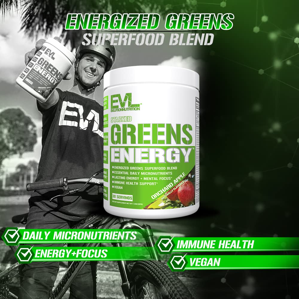 Close up of Evlution Nutrition supplement branding and benefits