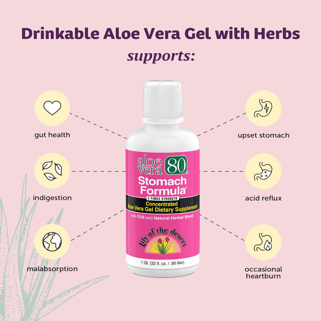 Close up of Lily Of The Desert Aloe Vera 80 Stomach Formula nutrition label