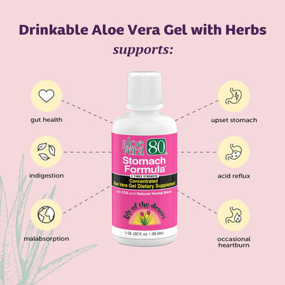 Close up of Lily Of The Desert Aloe Vera 80 Stomach Formula nutrition label