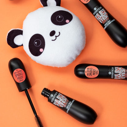 Side view of Essence Bye Bye Panda Eyes mascara bottle detailing ingredient list.