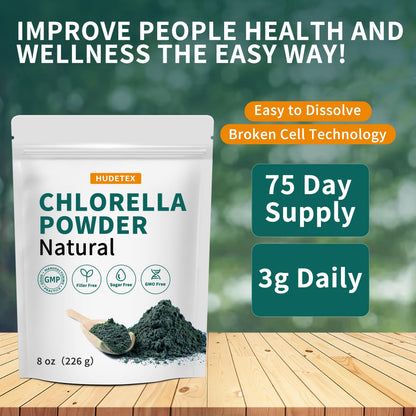 Hudetex Chlorella packaging showing GMP certification details