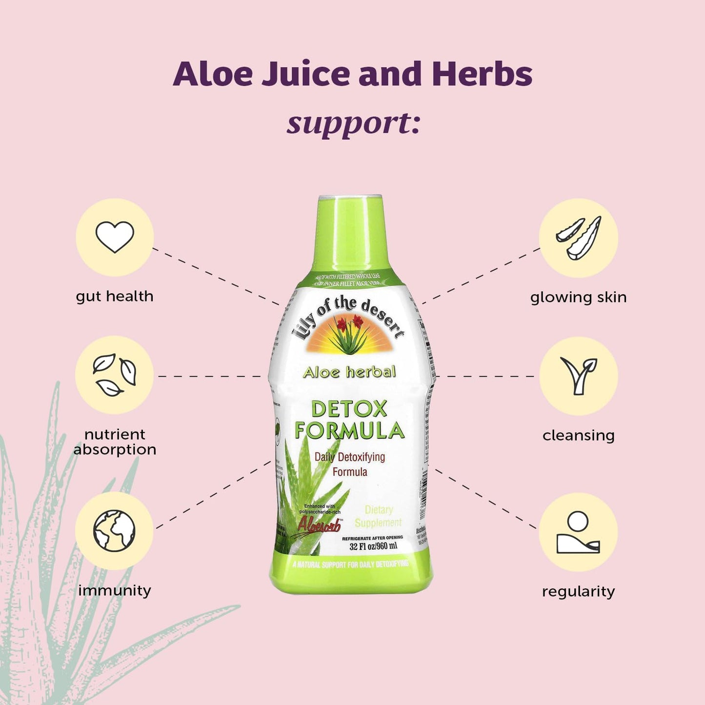Supplement facts label on Lily of the Desert detox bottle