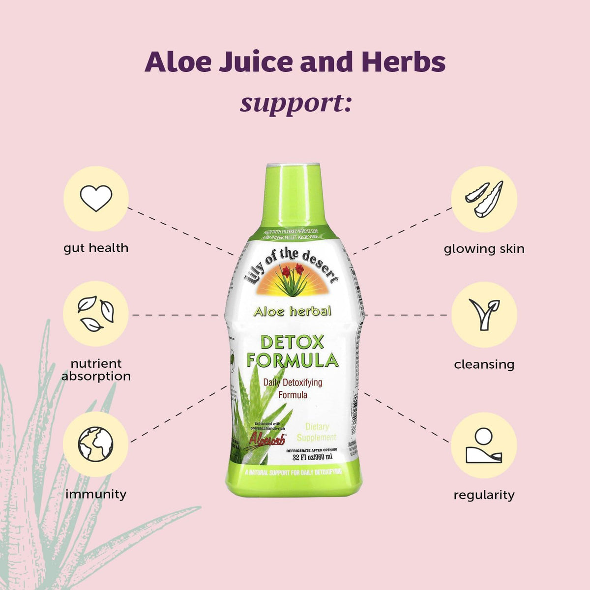 Supplement facts label on Lily of the Desert detox bottle