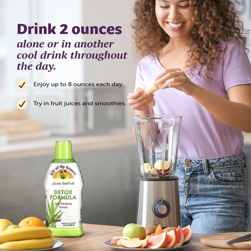 Close up of Lily of the Desert aloe vera detox liquid