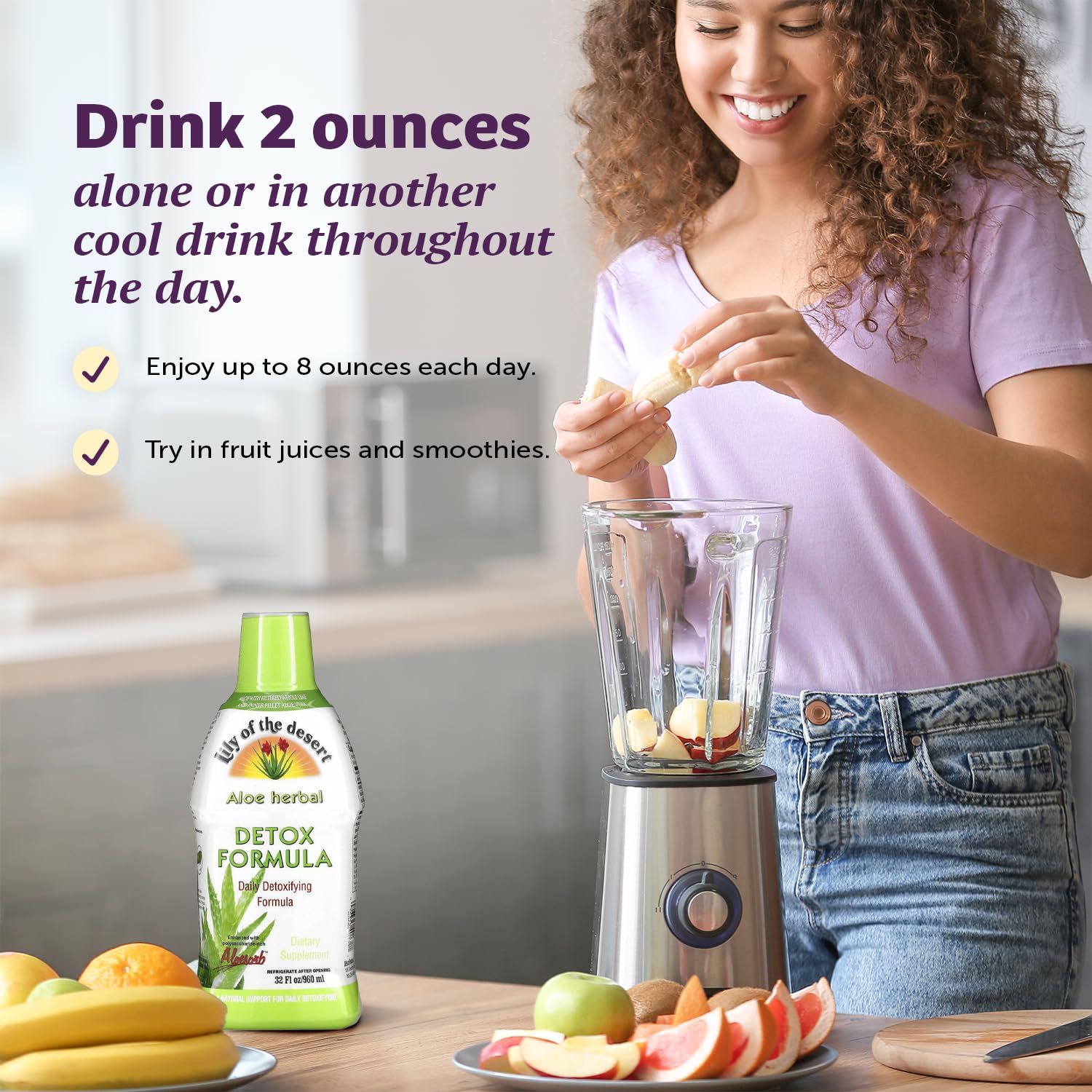 Close up of Lily of the Desert aloe vera detox liquid
