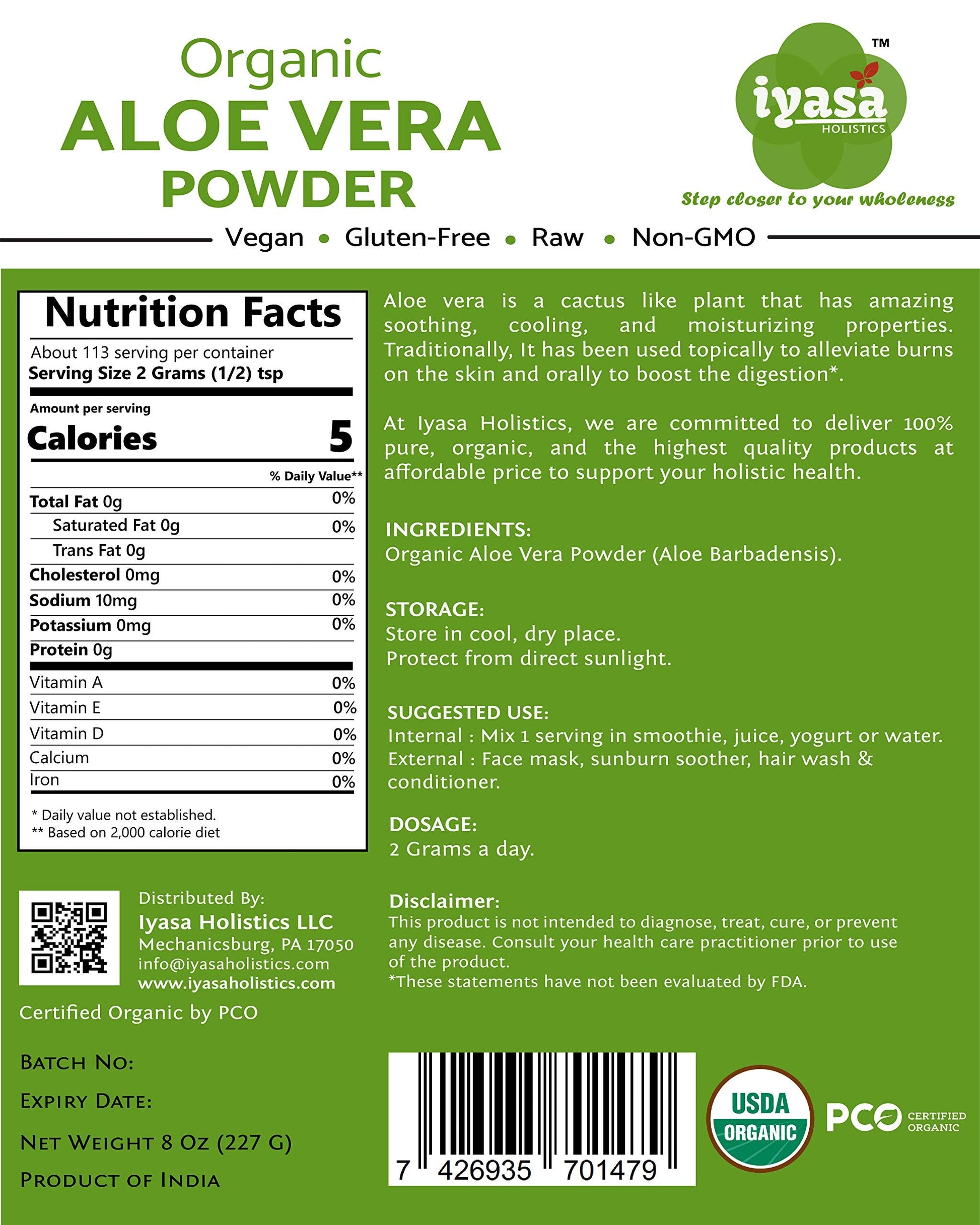 Close up of fine organic aloe vera leaf powder texture
