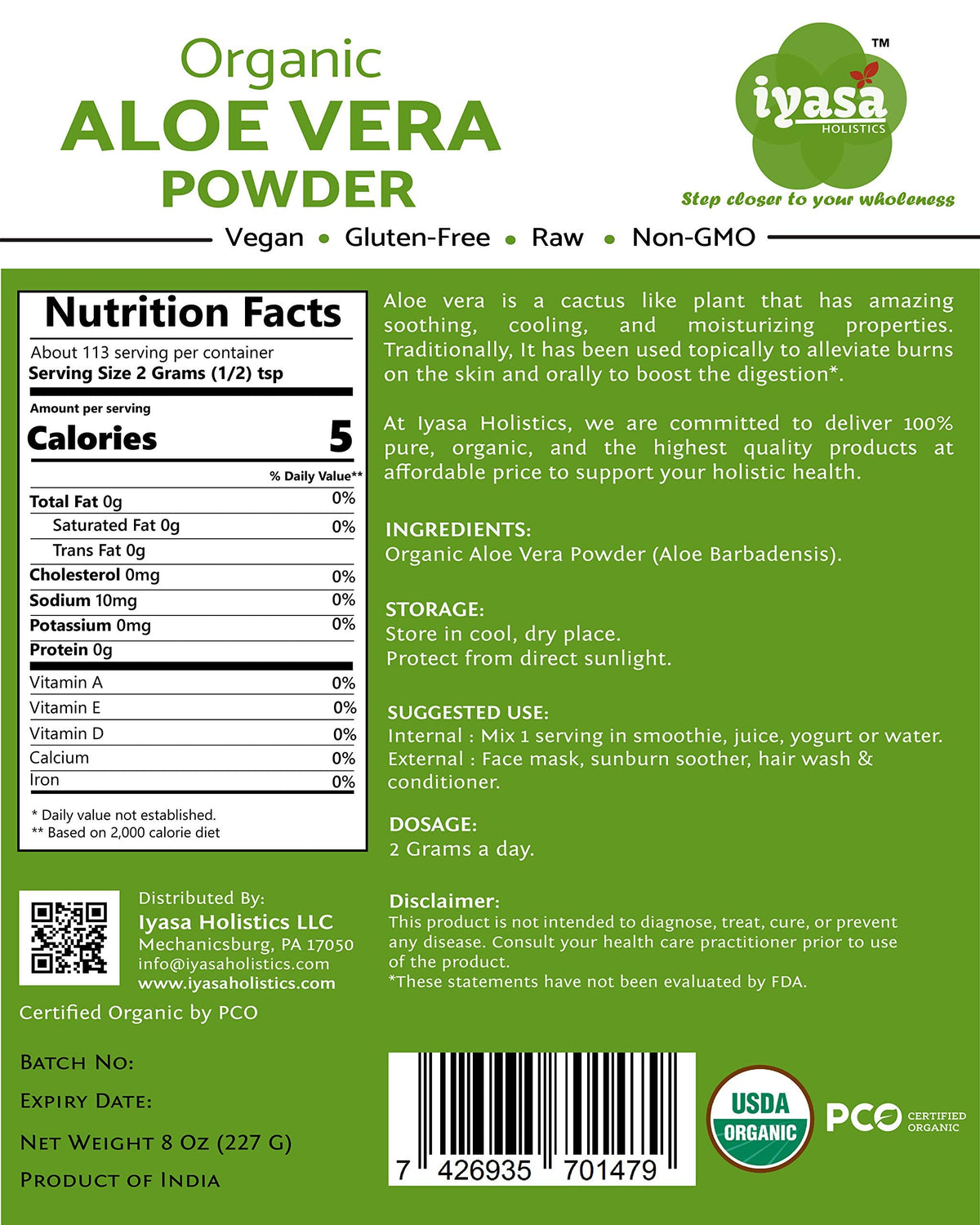 Close up of fine organic aloe vera leaf powder texture
