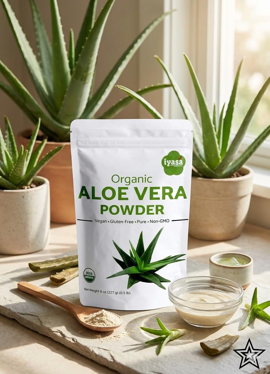 Back label of ProudPlanet organic aloe vera powder showing certifications
