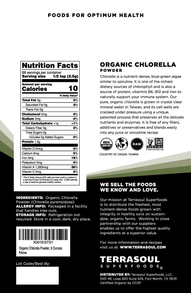 Terrasoul Superfoods Organic Chlorella Powder label details