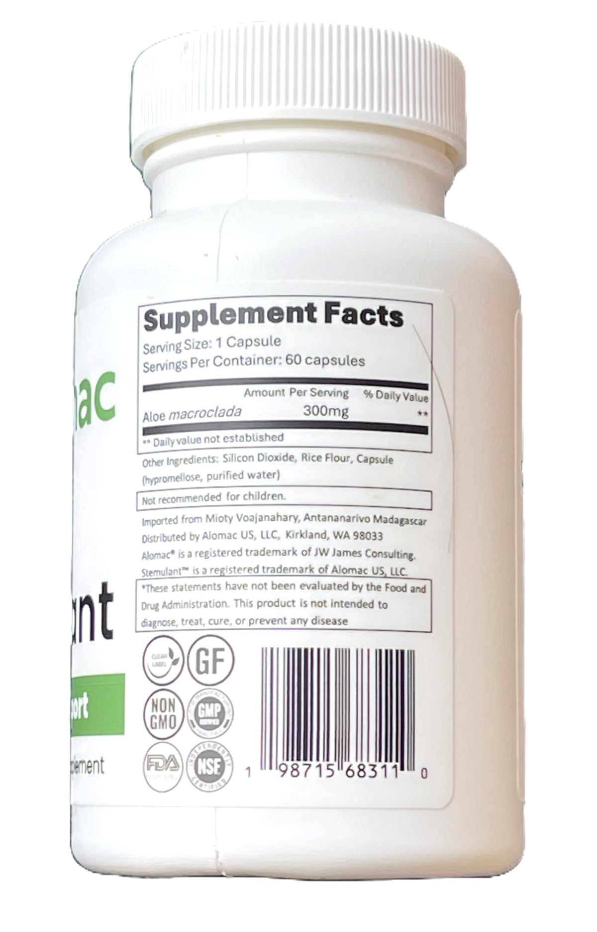 Alomac Aloe macroclada vegan capsules side view