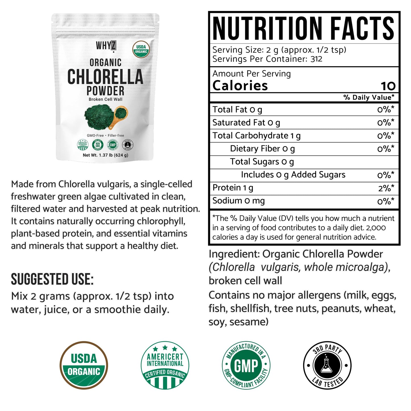 Whyz Organic Chlorella Powder raw superfood packaging