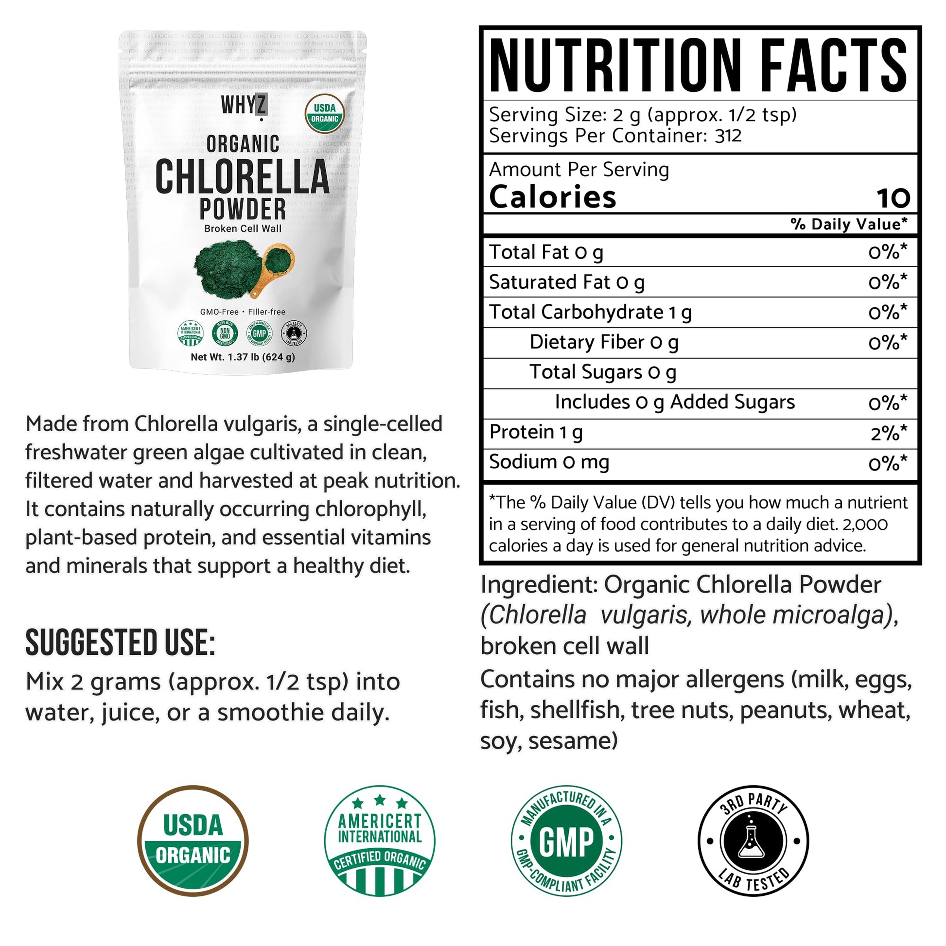 Whyz Organic Chlorella Powder raw superfood packaging