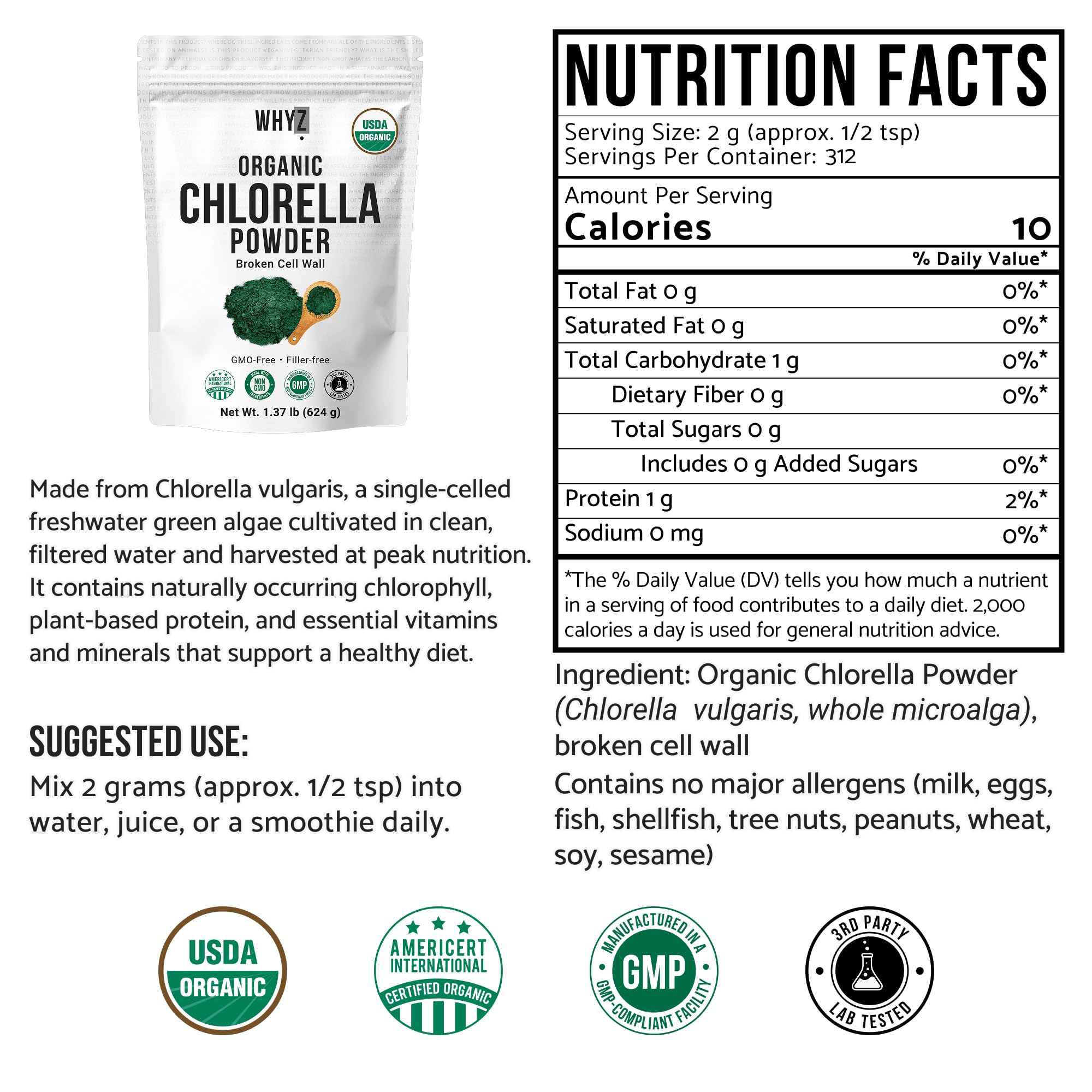 Whyz Organic Chlorella Powder raw superfood packaging