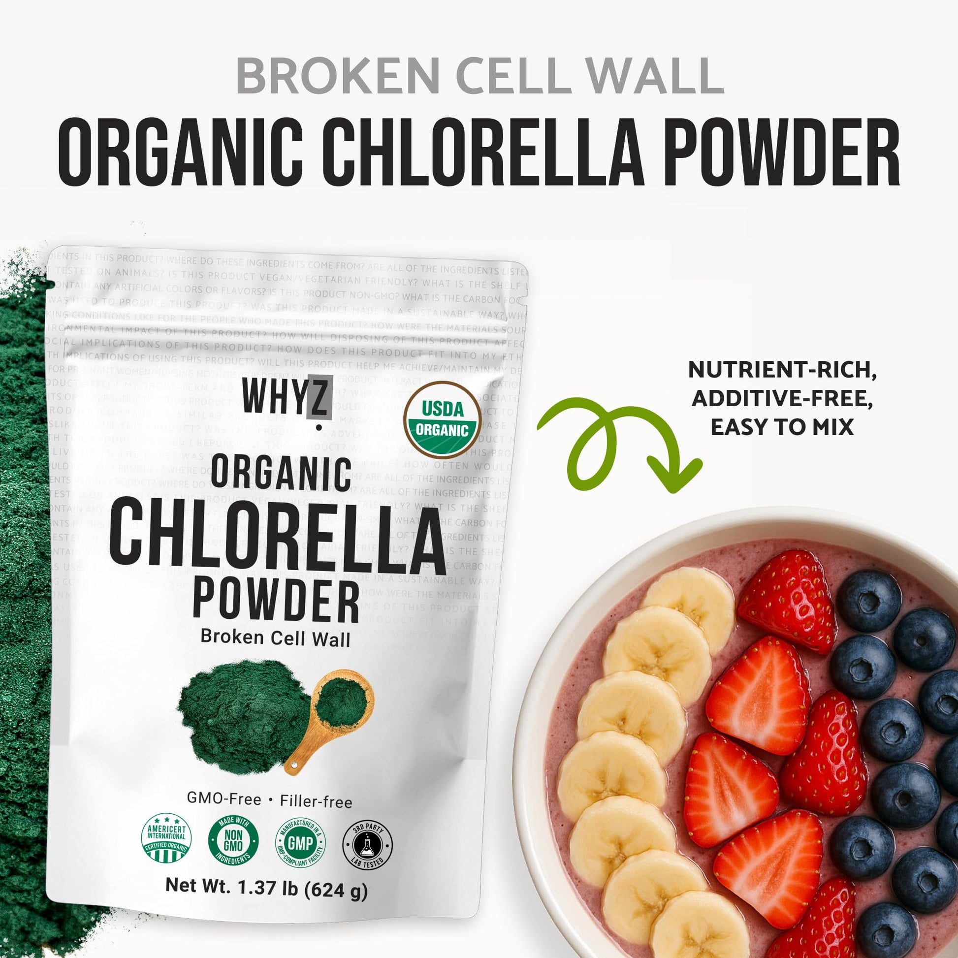 Whyz Organic Chlorella supplement nutritional facts label