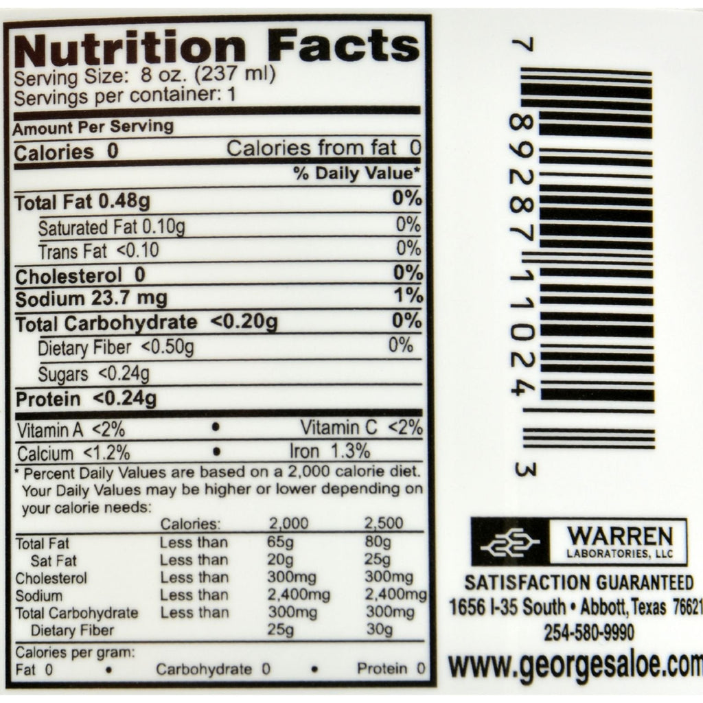 George's Aloe Vera bottle showing pure and bitter-free product benefits
