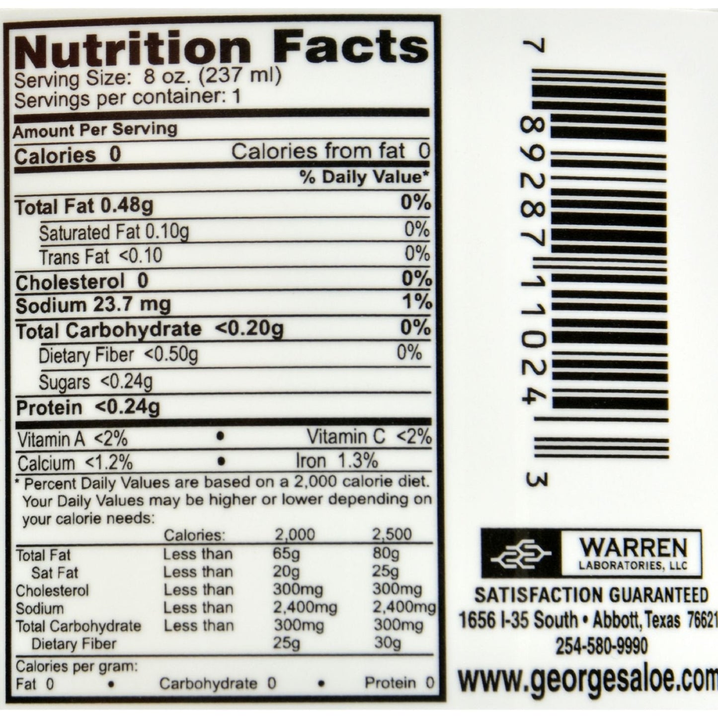 George's Aloe Vera bottle showing pure and bitter-free product benefits