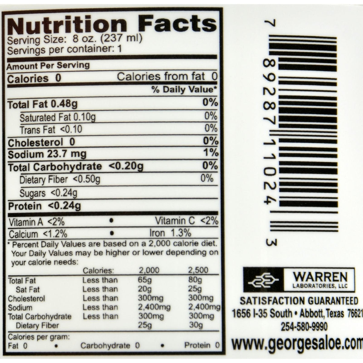 George's Aloe Vera bottle showing pure and bitter-free product benefits