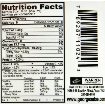 George's Aloe Vera bottle showing pure and bitter-free product benefits