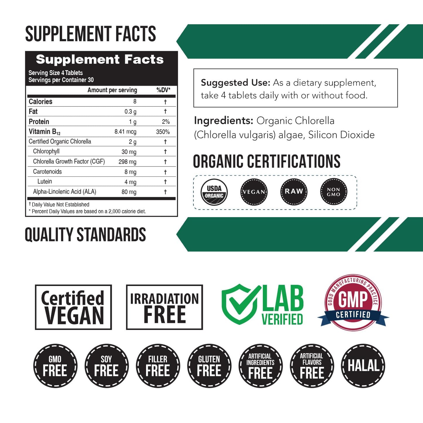 Triquetra Health organic chlorella supplement bottle label details