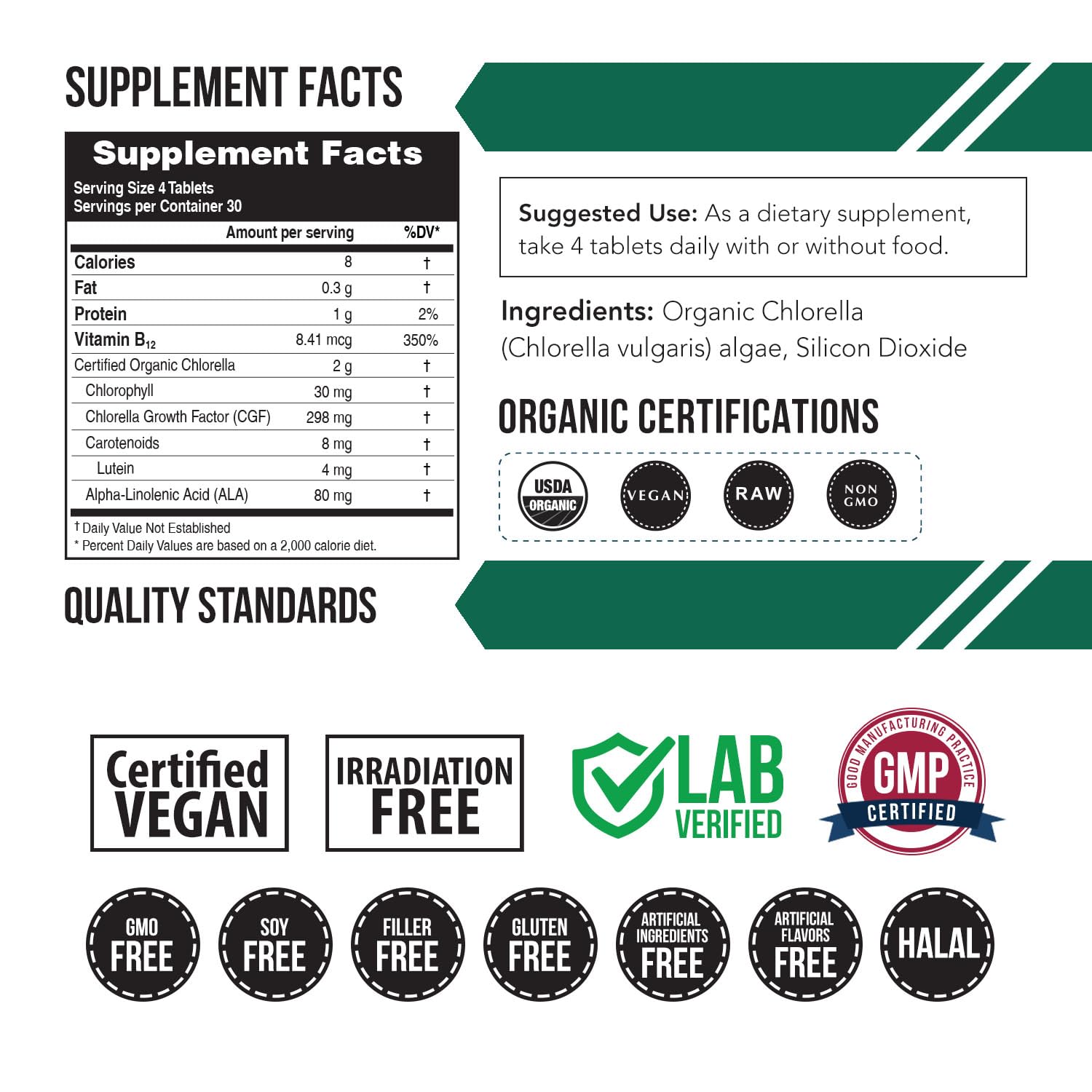 Triquetra Health organic chlorella supplement bottle label details