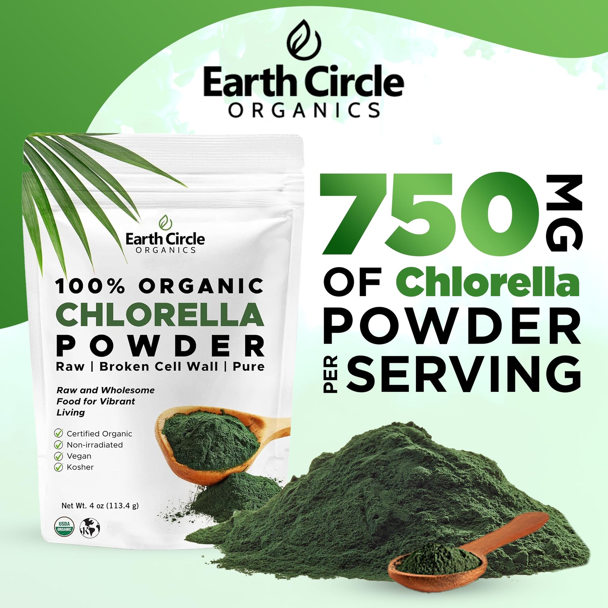 Fine green texture of Earth Circle Organics Chlorella powder