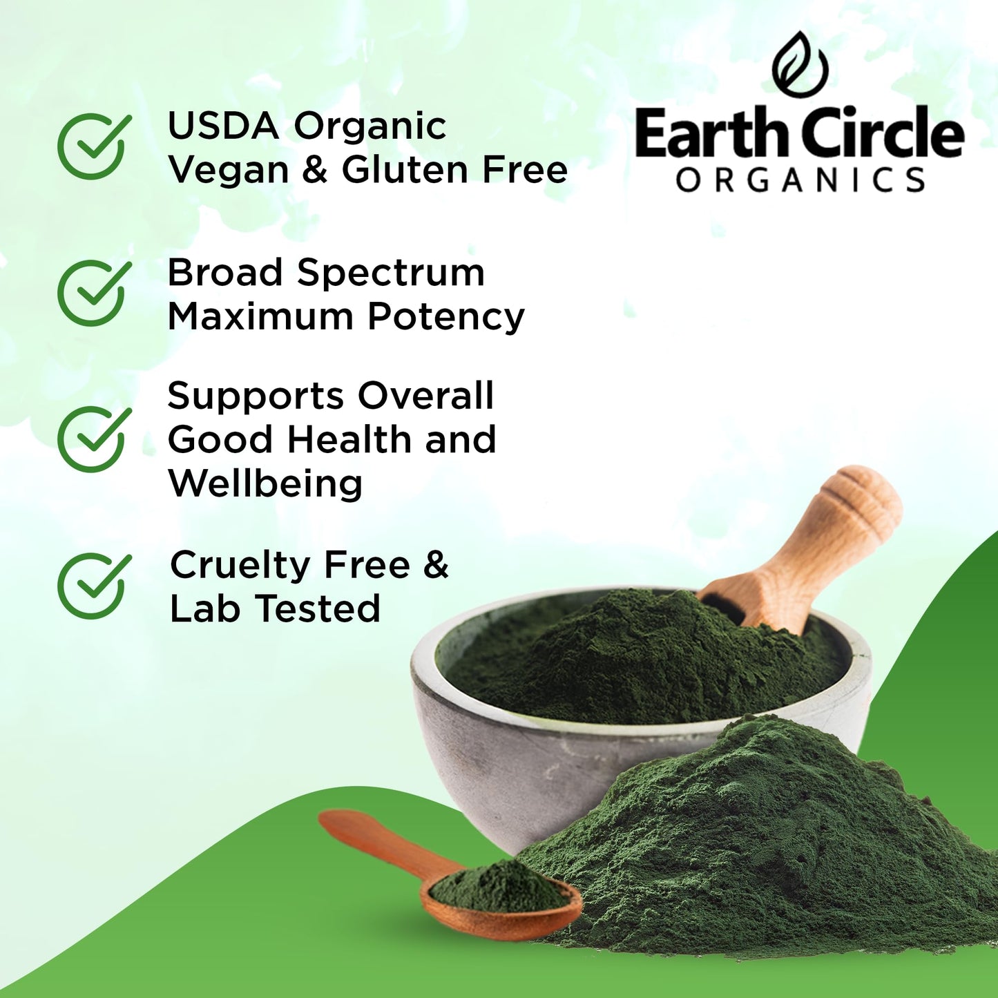 Earth Circle Organics Chlorella powder 4 ounce pouch side profile