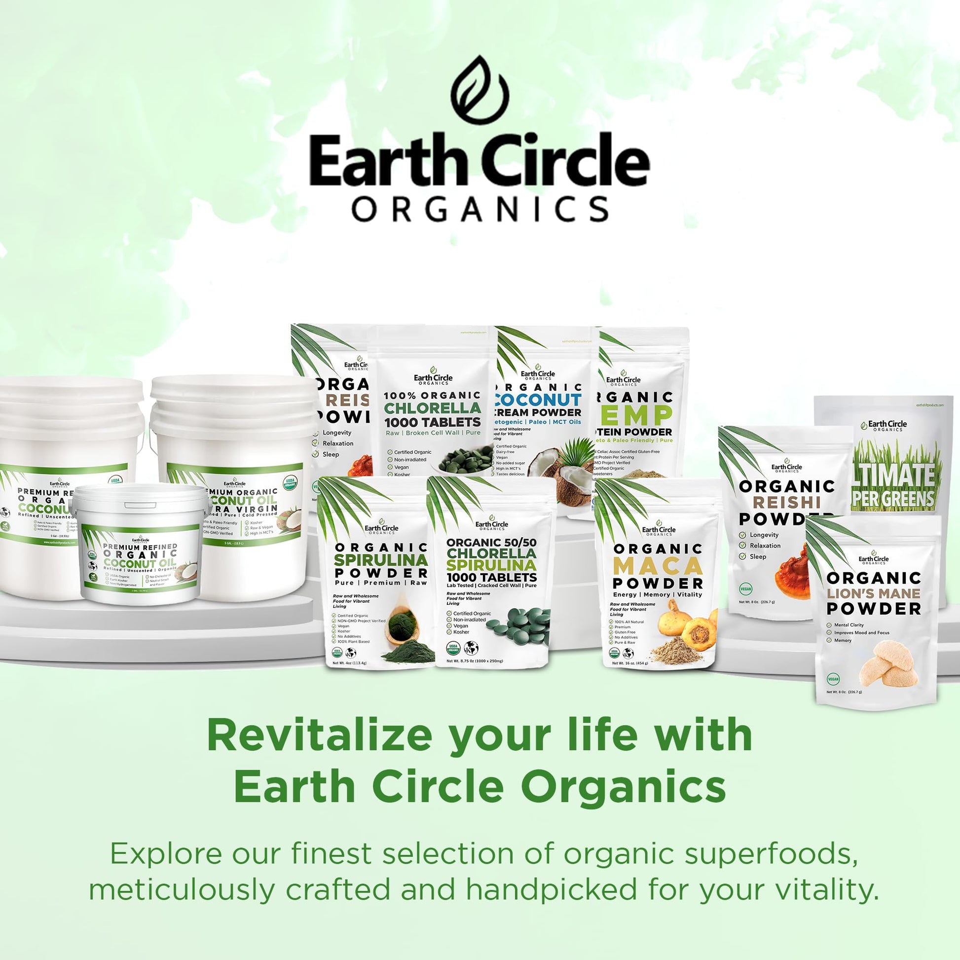 Close up of Earth Circle Organics branding on 4 ounce bag