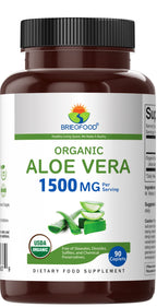 Label details of Brieofood Organic Aloe Vera showing 90 vegetarian tablets