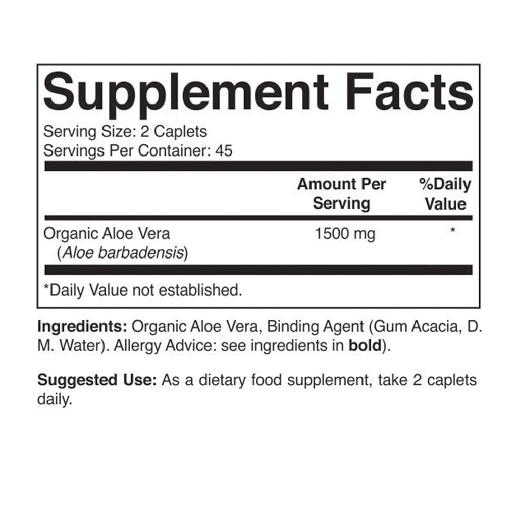 Back of Brieofood Aloe Vera supplement bottle with ingredient list