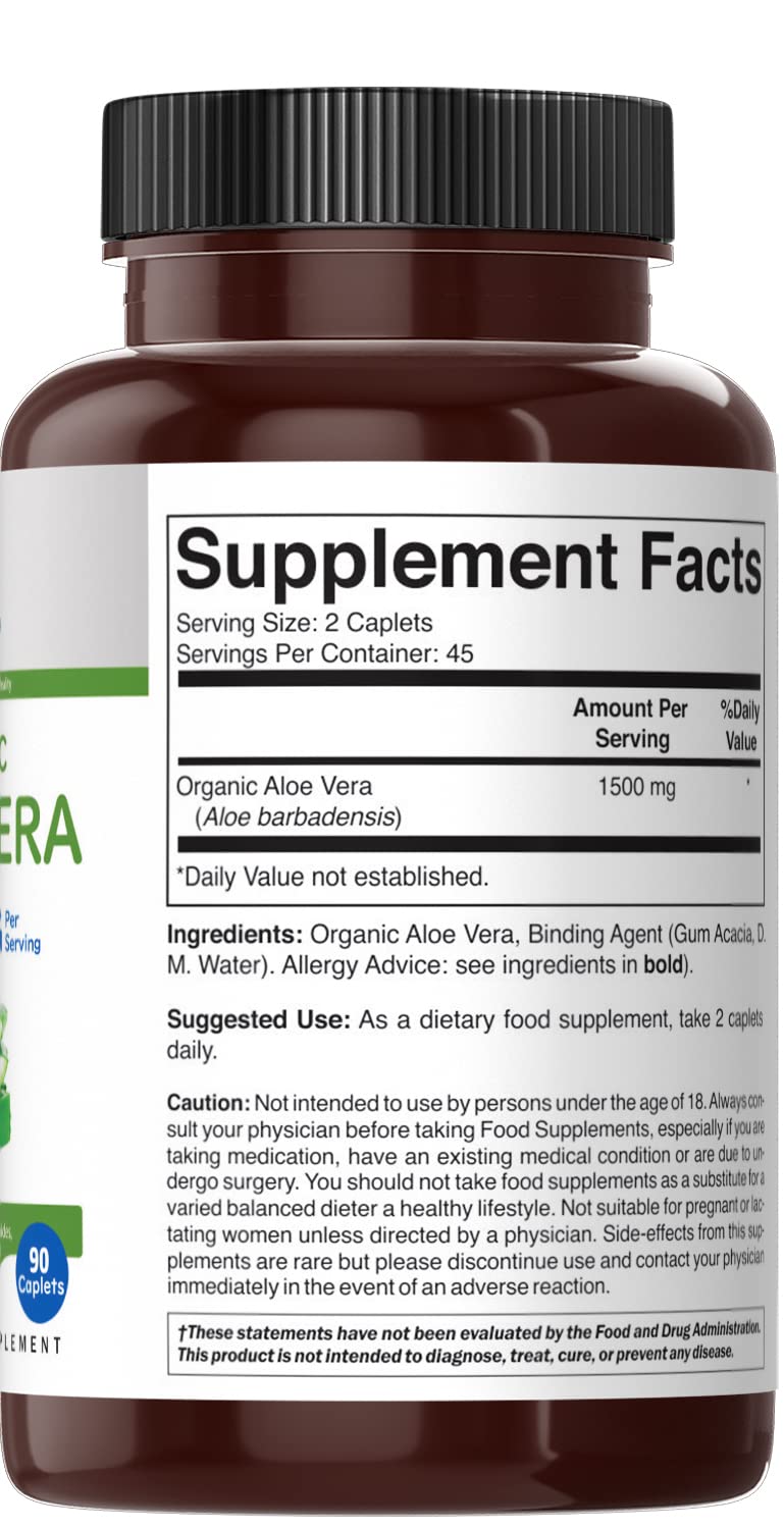 Brieofood Organic Aloe Vera 1500mg vegetarian tablets in bottle